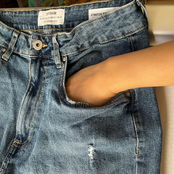 Cotton On Women Waxed & Ripped Denim Stretch Straight Leg Jeans size 8 US, Blue - Picture 7 of 13